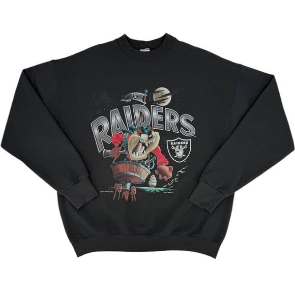 Vintage Fruit of the Loom 1993 LA Raiders x Taz Looney Tunes Sweatshirt Black XL - Picture 1 of 10